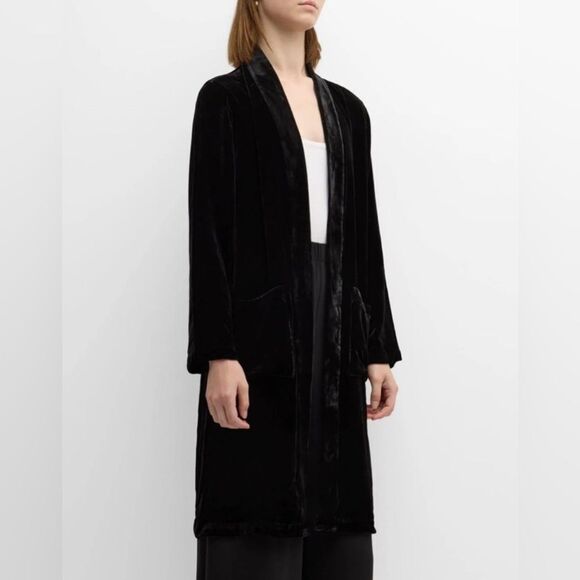 Eileen Fisher | Velvet Long Kimono Collar Long Sleeve Pocket Jacket Size L - Picture 2 of 4